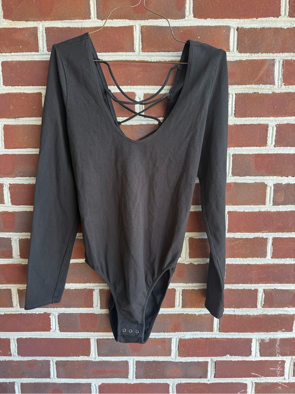 Victoria’s Secret Black Long-Sleeve Crisscross Back Bodysuit - Women Tops